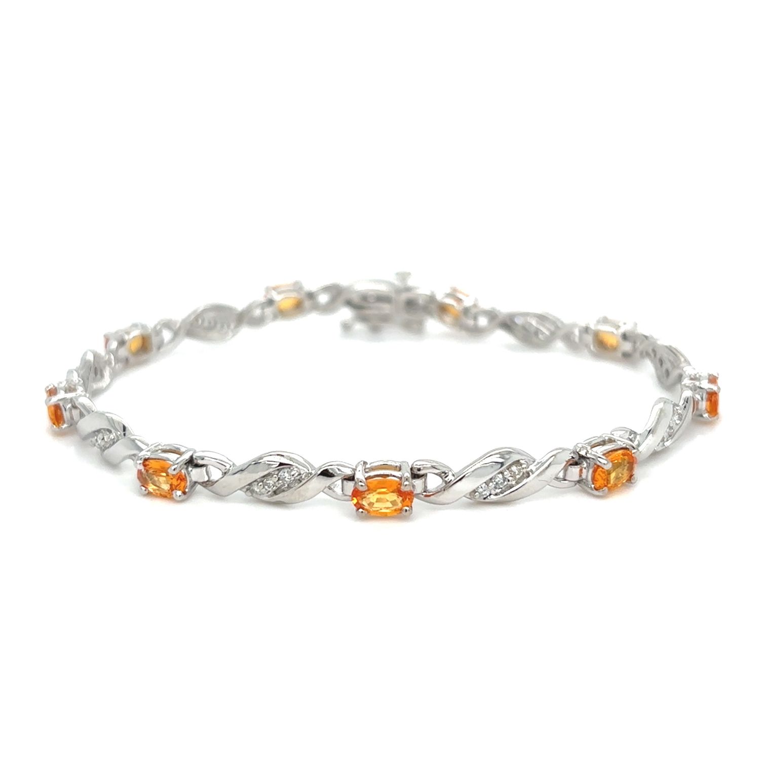 Orange Yellow Sapphire & Diamond Bracelet in 14k White Gold