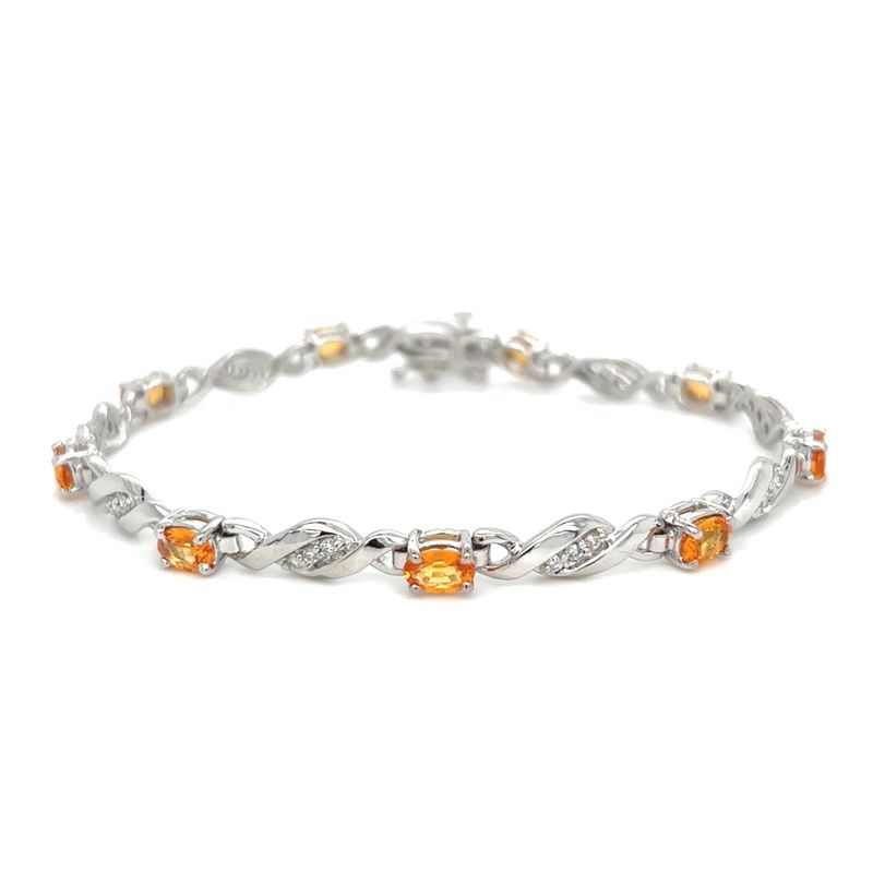 Orange Yellow Sapphire & Diamond Bracelet in 14k White Gold