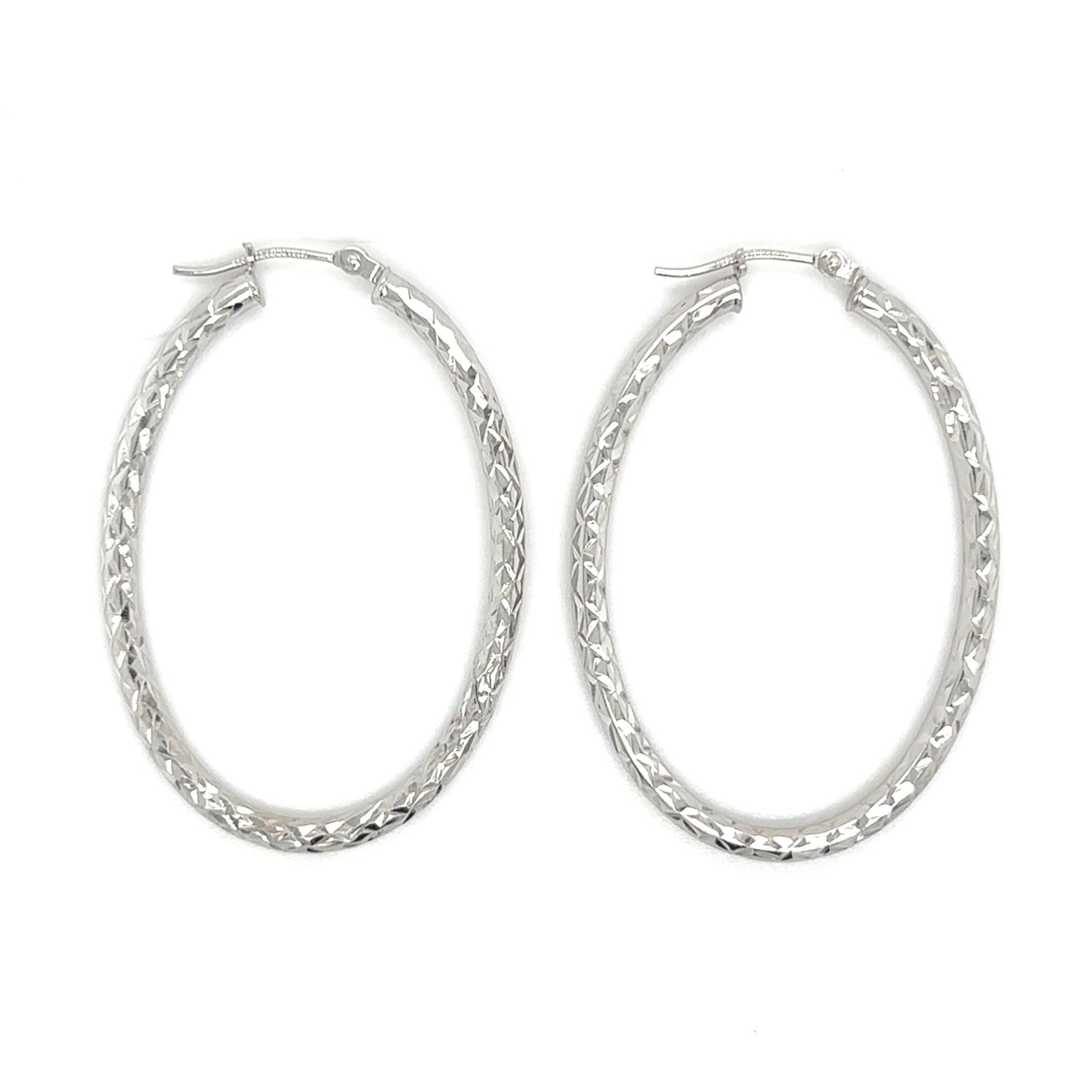 Oval Textured Hoop Earrings in 14k White Gold