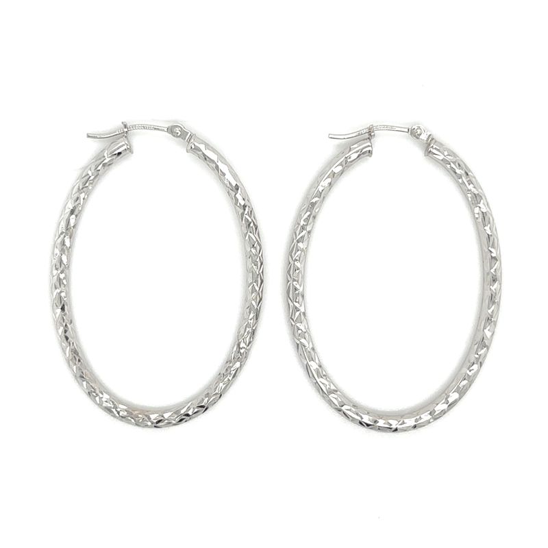 Oval Textured Hoop Earrings in 14k White Gold
