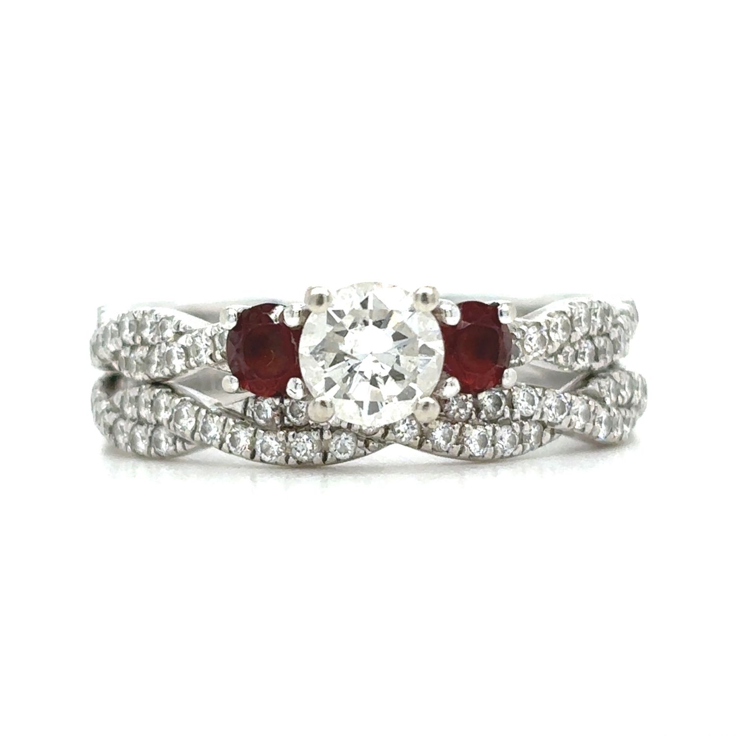 Diamond & Garnet Ring Set in 14k White Gold