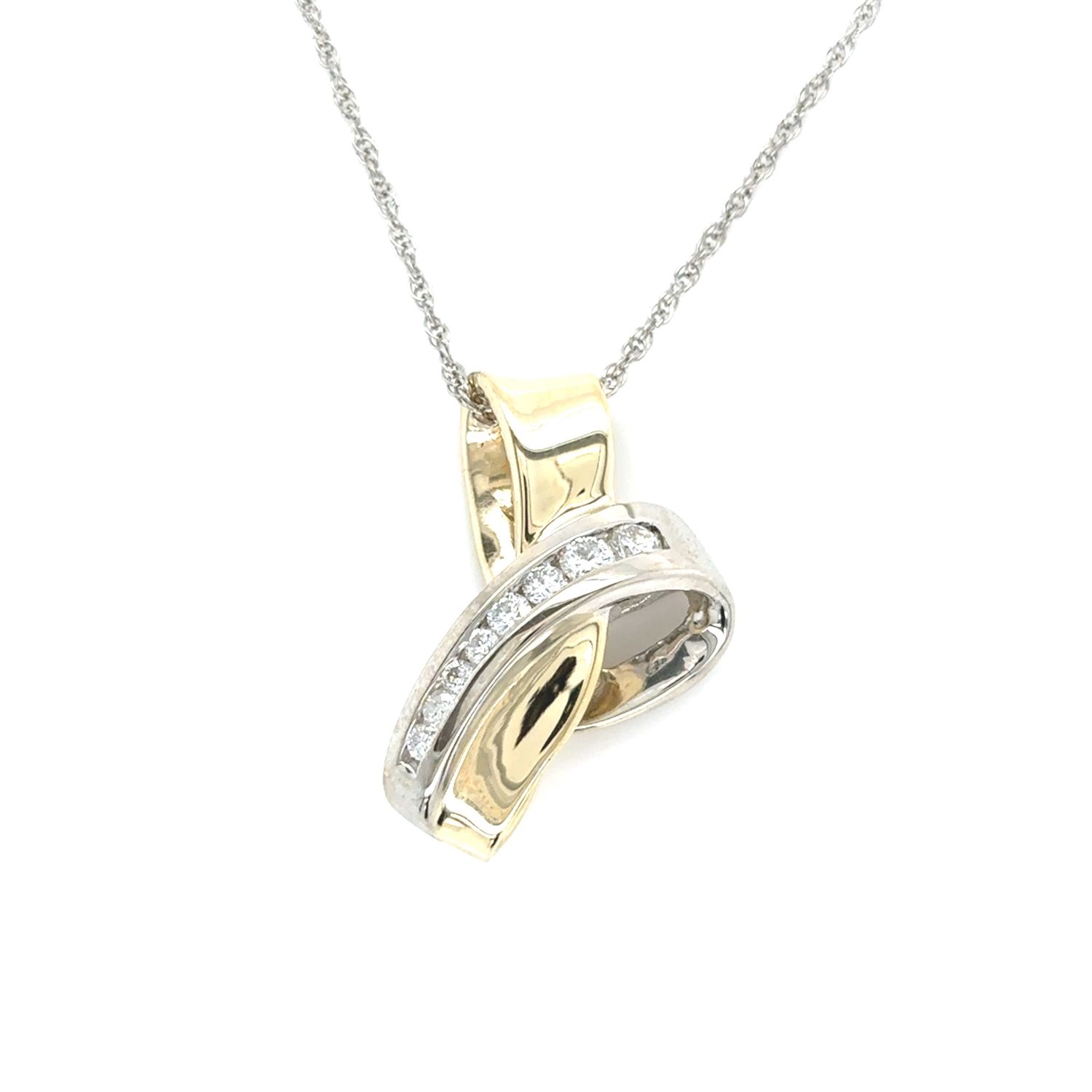 Diamond Freeform Necklace in 14k Yellow & White Gold