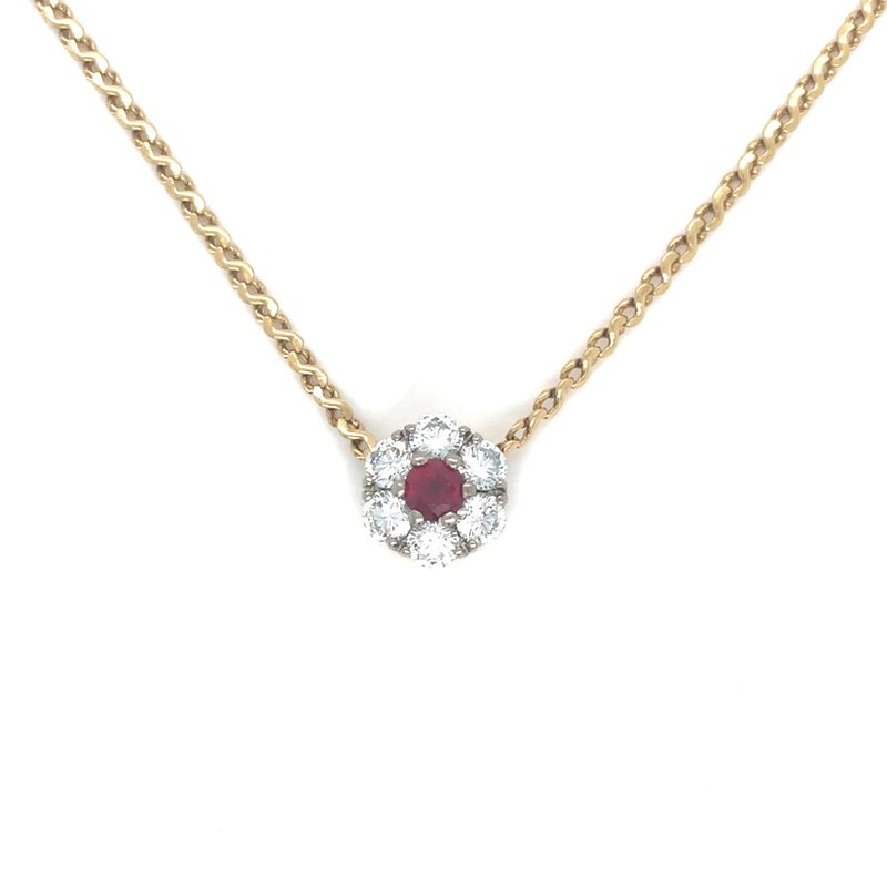 Ruby & Diamond Jabel Cluster Necklace in 18k Yellow Gold