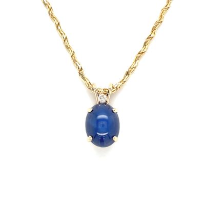 Lab Star Sapphire & Diamond Necklace in 14k Yellow Gold Lab Star Sapphire & Diamond Necklace in 14k Yellow Gold