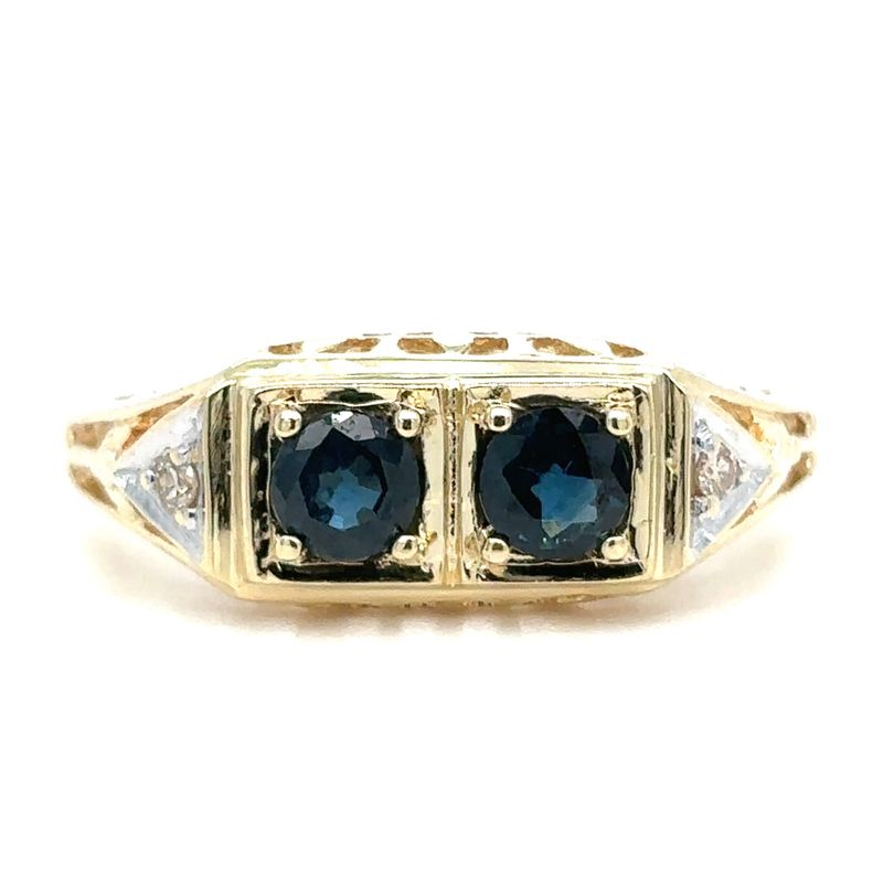 Sapphire & Diamond Two-Stone Ring in 14k Yellow White Gold