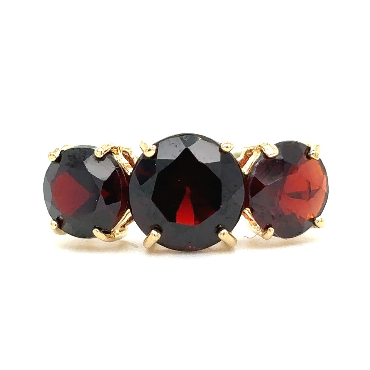 Almandine Garnet Three-Stone Ring in 18k Yellow Gold Almandine Garnet Three-Stone Ring in 18k Yellow Gold