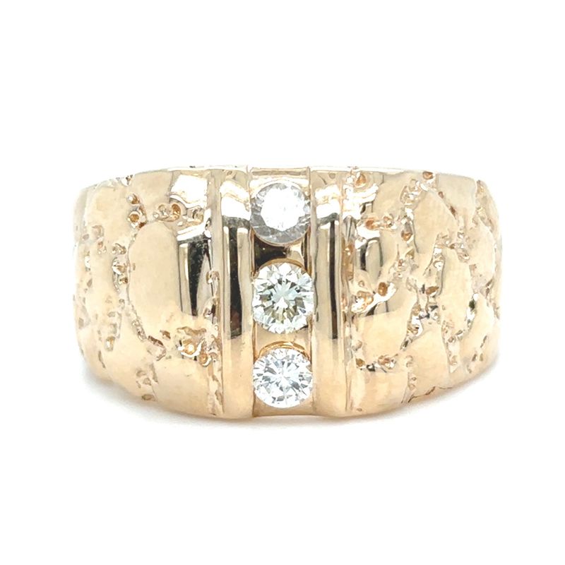 Diamond Nugget Three-Stone Estate Ring in 14k Yellow Gold