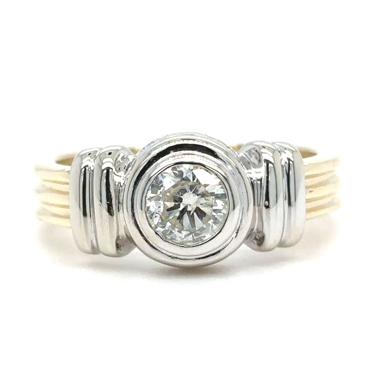 Diamond Bezel-Set Ring in 14k White & Yellow Gold — 0.46ctw