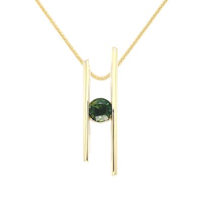 Green Sapphire Split Bar Necklace in 14k Yellow Gold