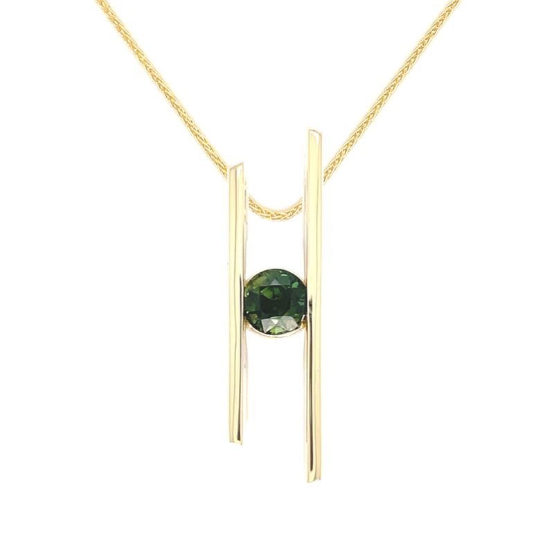 Green Sapphire Split Bar Necklace in 14k Yellow Gold