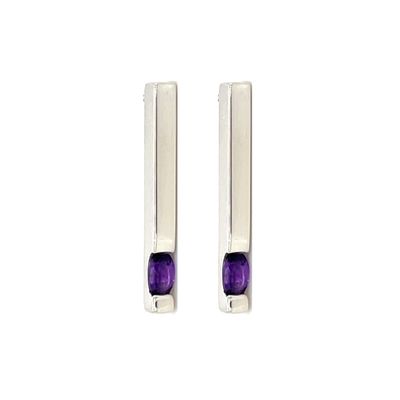 Amethyst Sleek Earrings in Silver