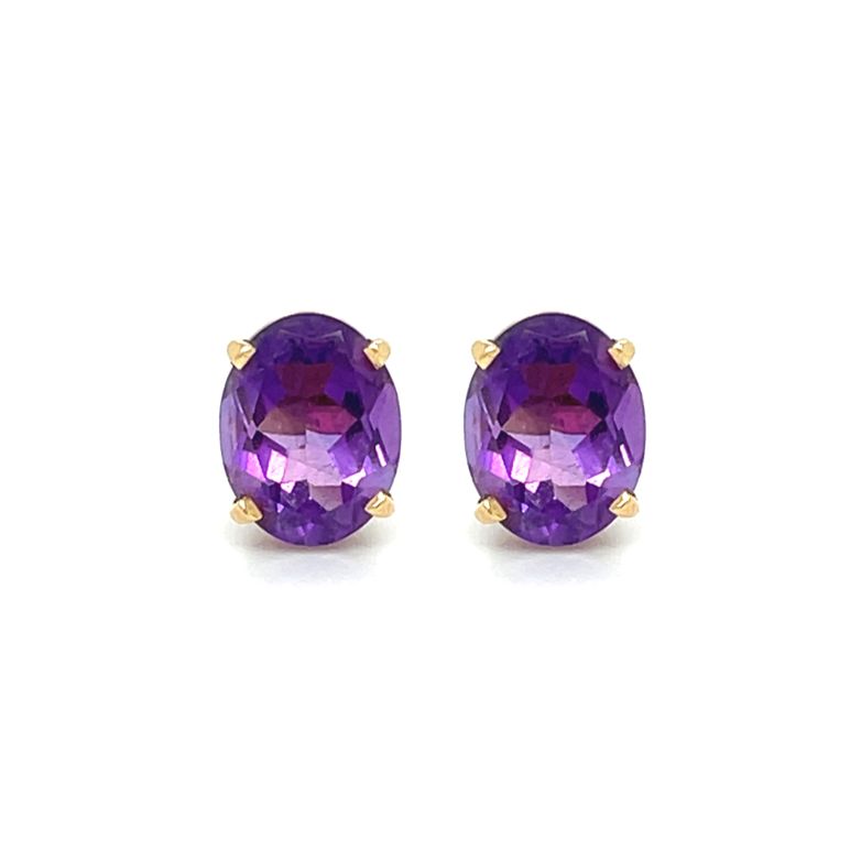 Amethyst Oval Stud Earrings in 14k Yellow Gold
