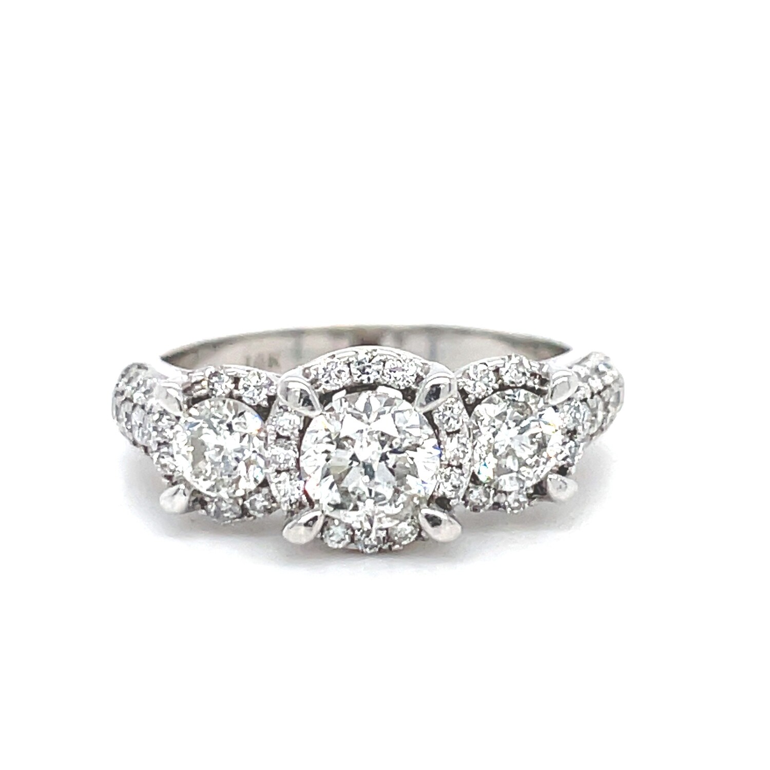 Three-Stone Diamond Ring in 14k White Gold — 1.75ctw Three-Stone Diamond Ring in 14k White Gold — 1.75ctw