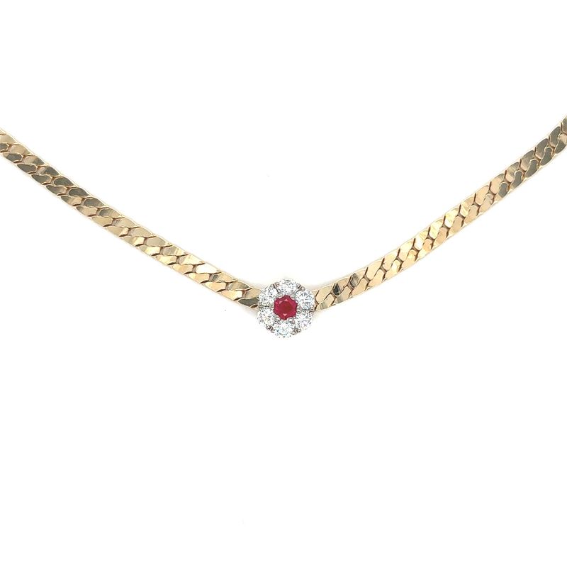 Ruby & Diamond Jabel Cluster Necklace in 18k Yellow Gold