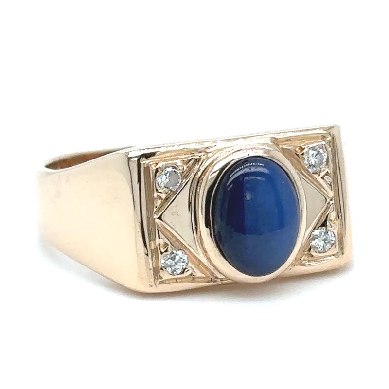 Sapphire Lab Cabochon in 14k Yellow Gold