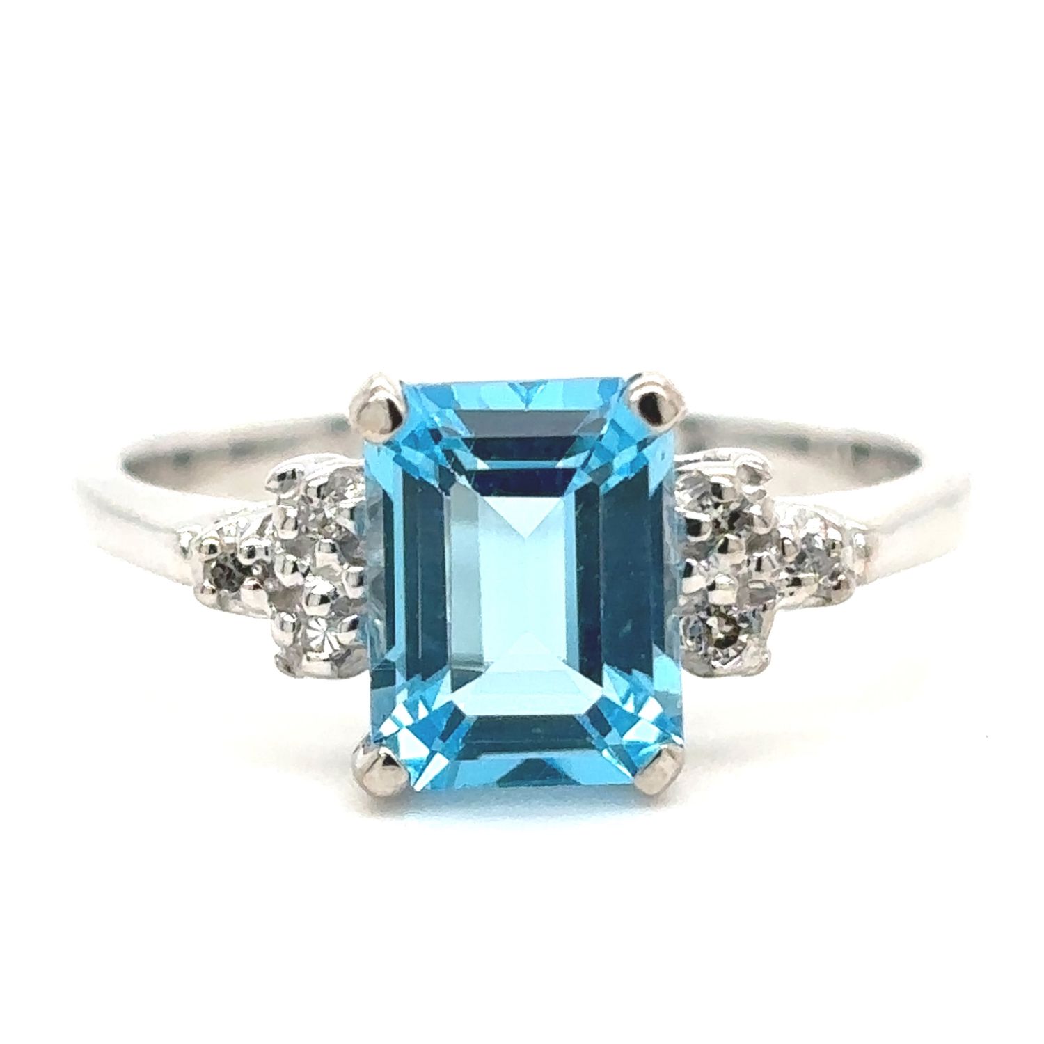 Blue Topaz & Diamond Ring in 10k White Gold