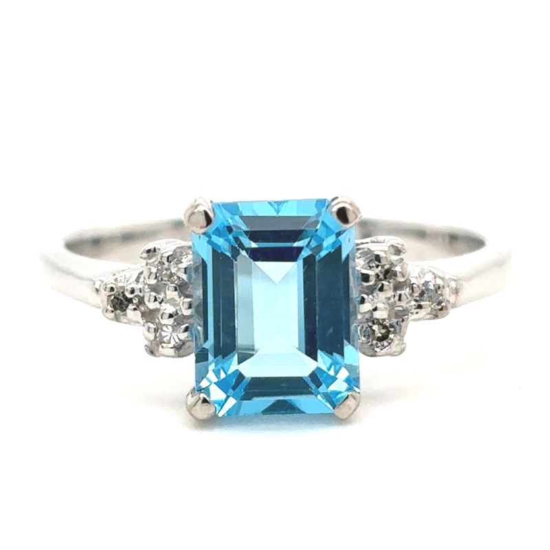 Blue Topaz & Diamond Ring in 10k White Gold