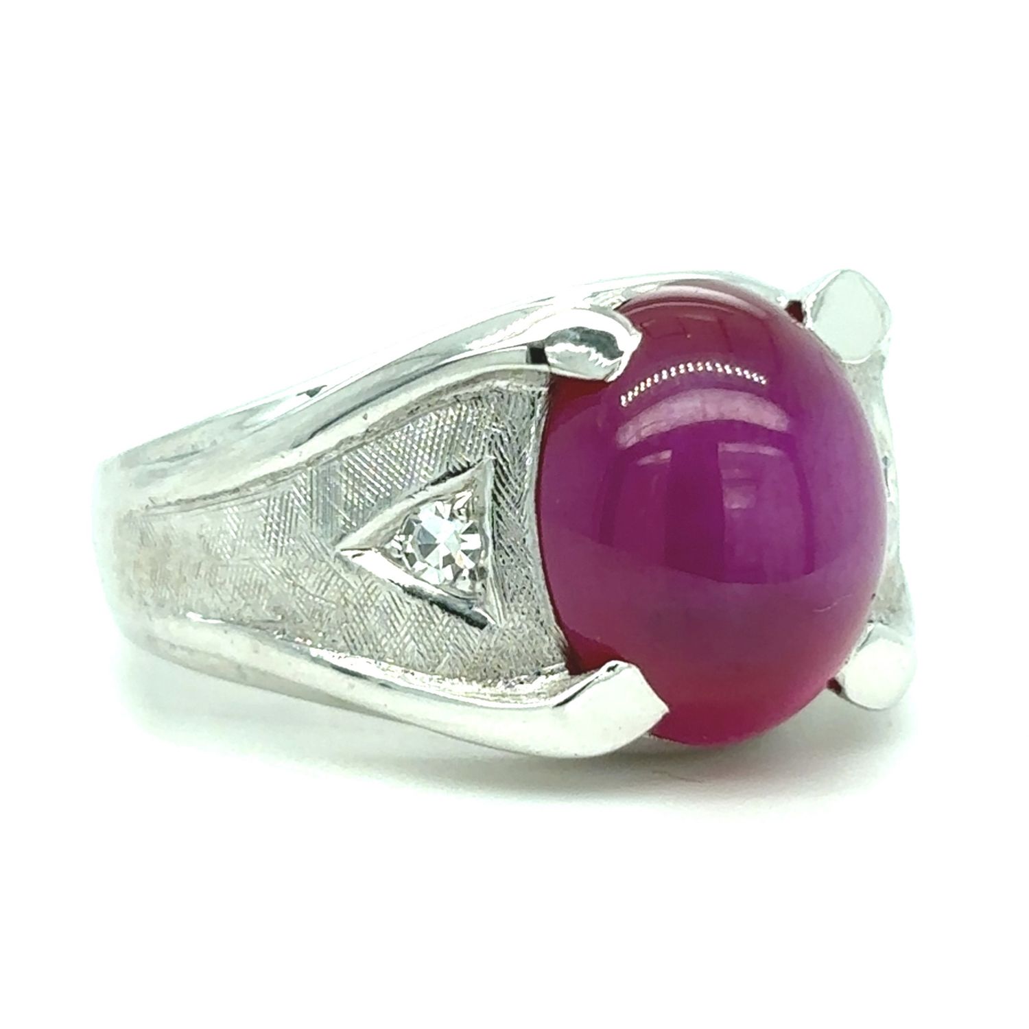 Ruby Lab Cabochon in 14k White Gold
