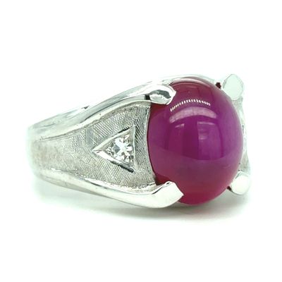 Ruby Lab Cabochon in 14k White Gold Ruby Lab Cabochon in 14k White Gold