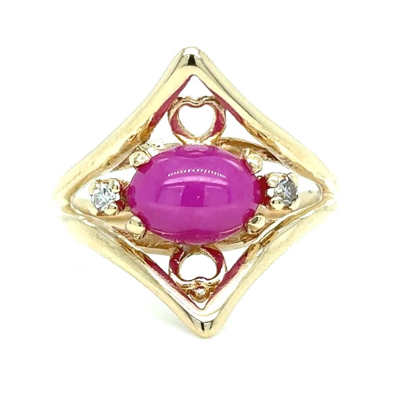 Ruby Star Lab & Diamond Ring in 14k Yellow Gold