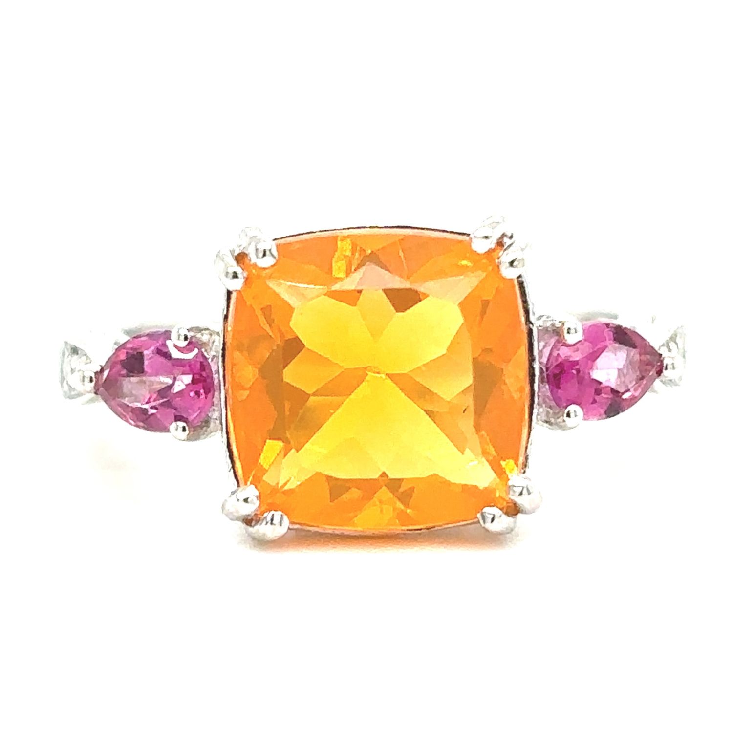 Fire Opal & Pink Sapphire & Diamond Ring in 10k White Gold