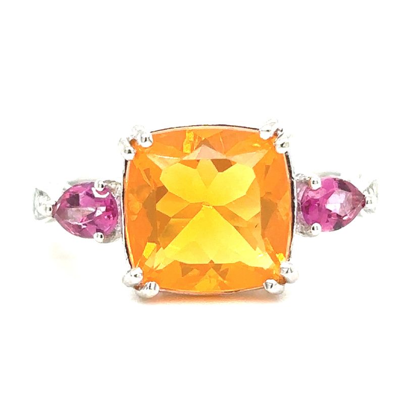 Fire Opal & Pink Sapphire & Diamond Ring in 10k White Gold