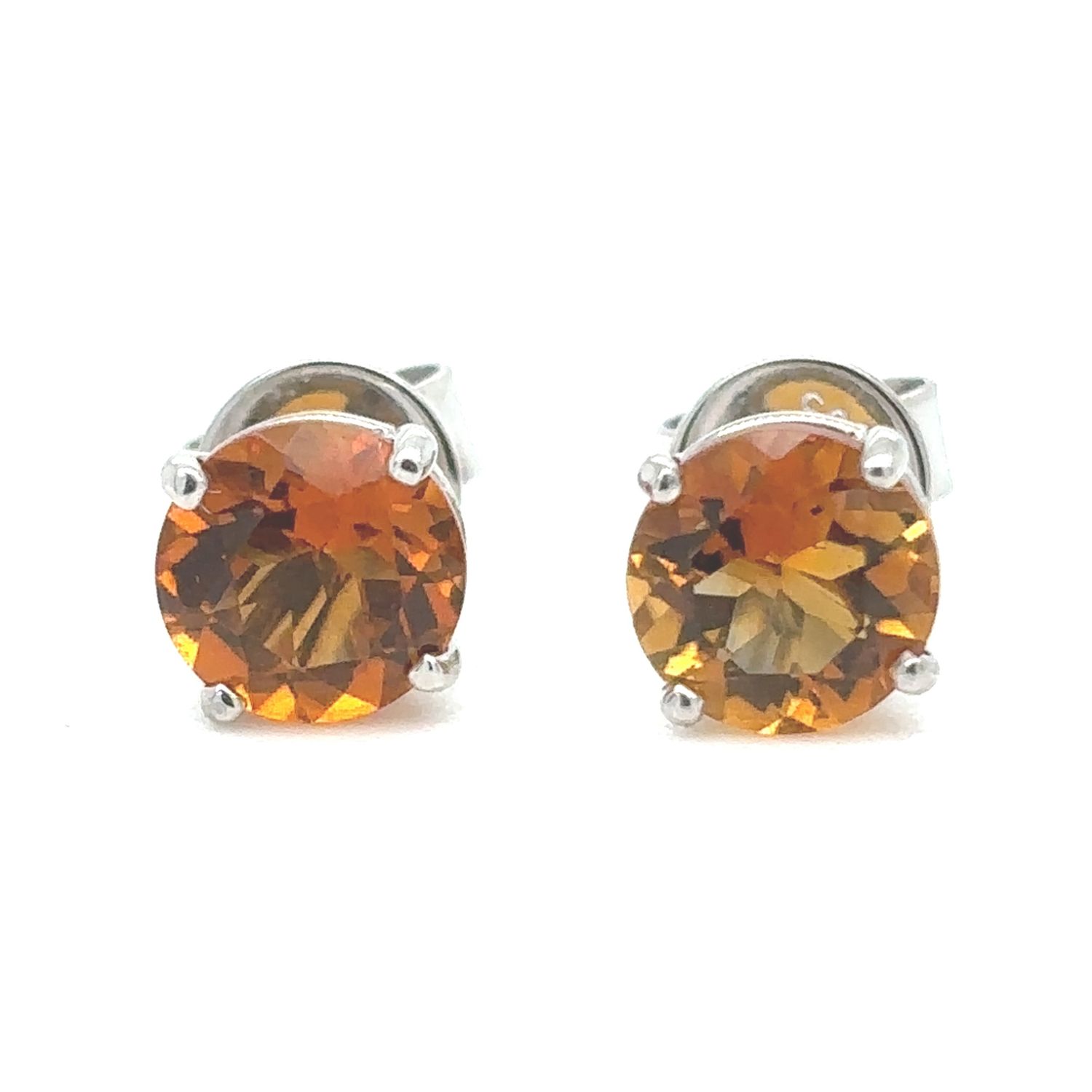 Citrine Stud Earrings in 14k White Gold