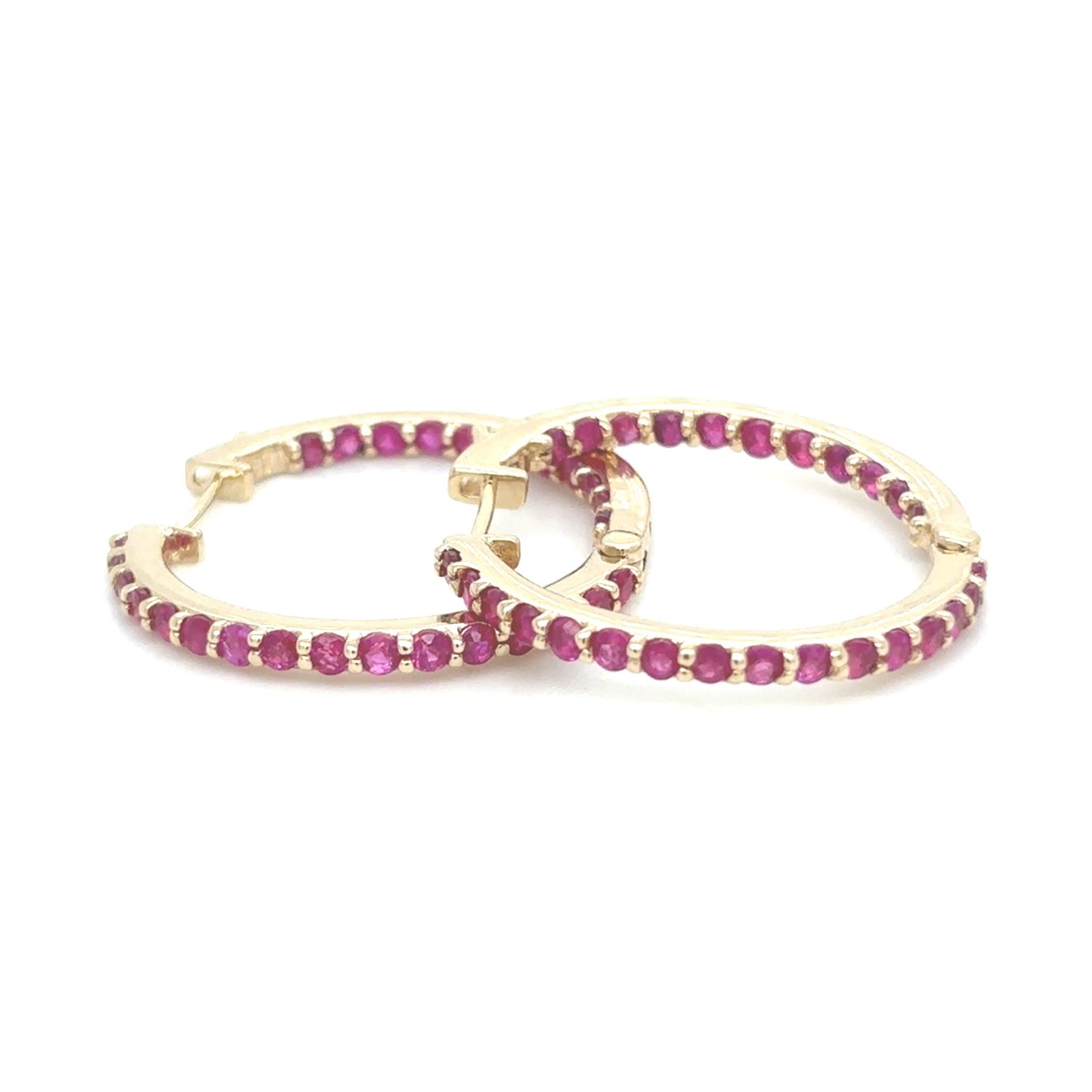 Ruby Hoop Earrings in 14k Yellow Gold