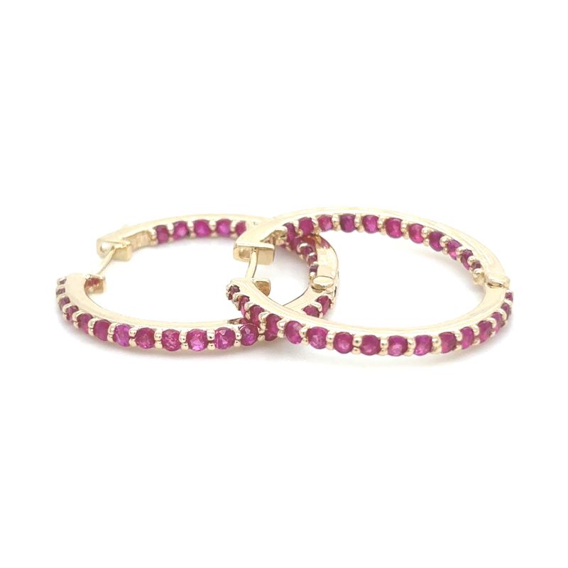 Ruby Hoop Earrings in 14k Yellow Gold