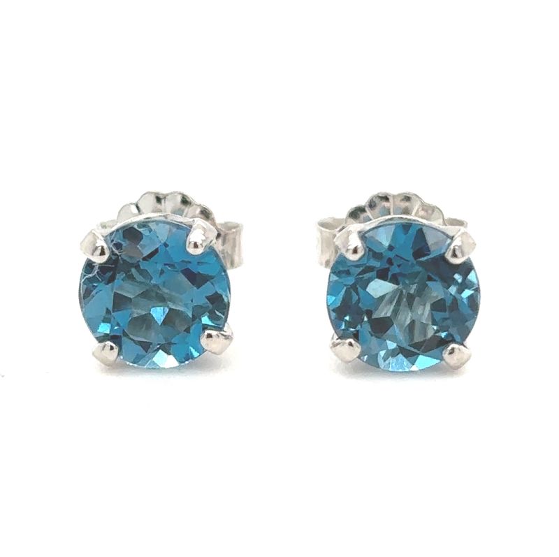 London Blue Topaz Stud Earrings in 14k White Gold