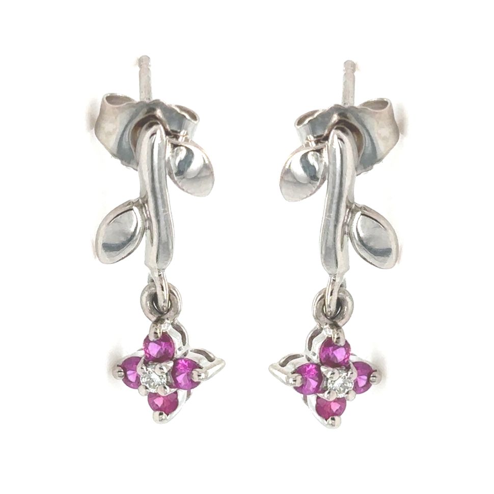 Ruby & Diamond LeVian Earrings in 14k White Gold