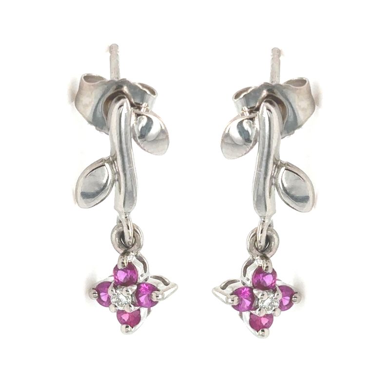 Ruby & Diamond LeVian Earrings in 14k White Gold