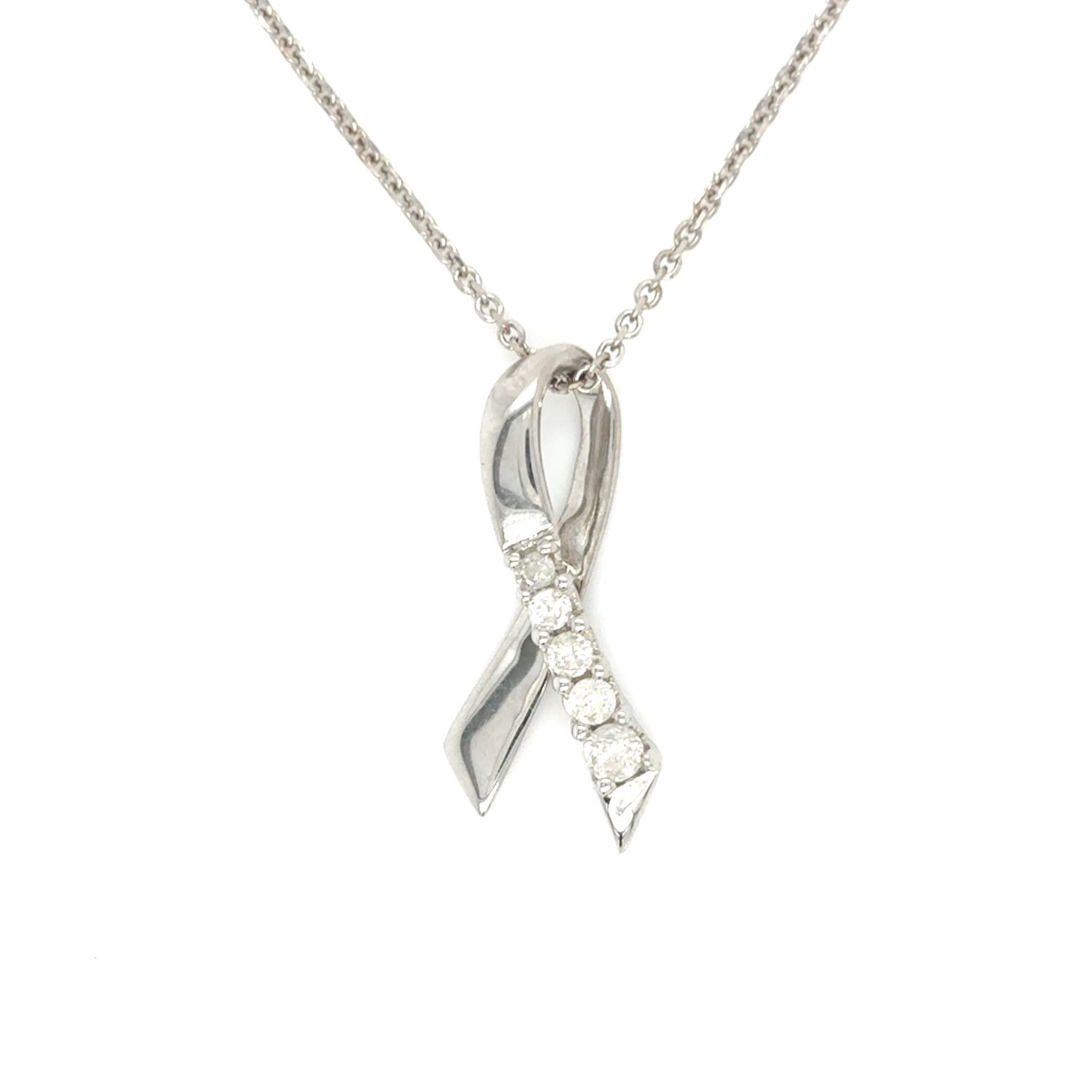 Diamond Ribbon Necklace in 14k/10k White Gold