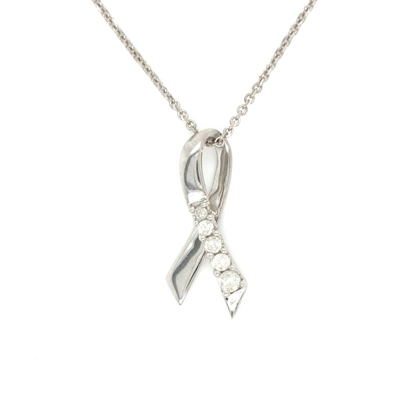 Diamond Ribbon Necklace in 14k/10k White Gold