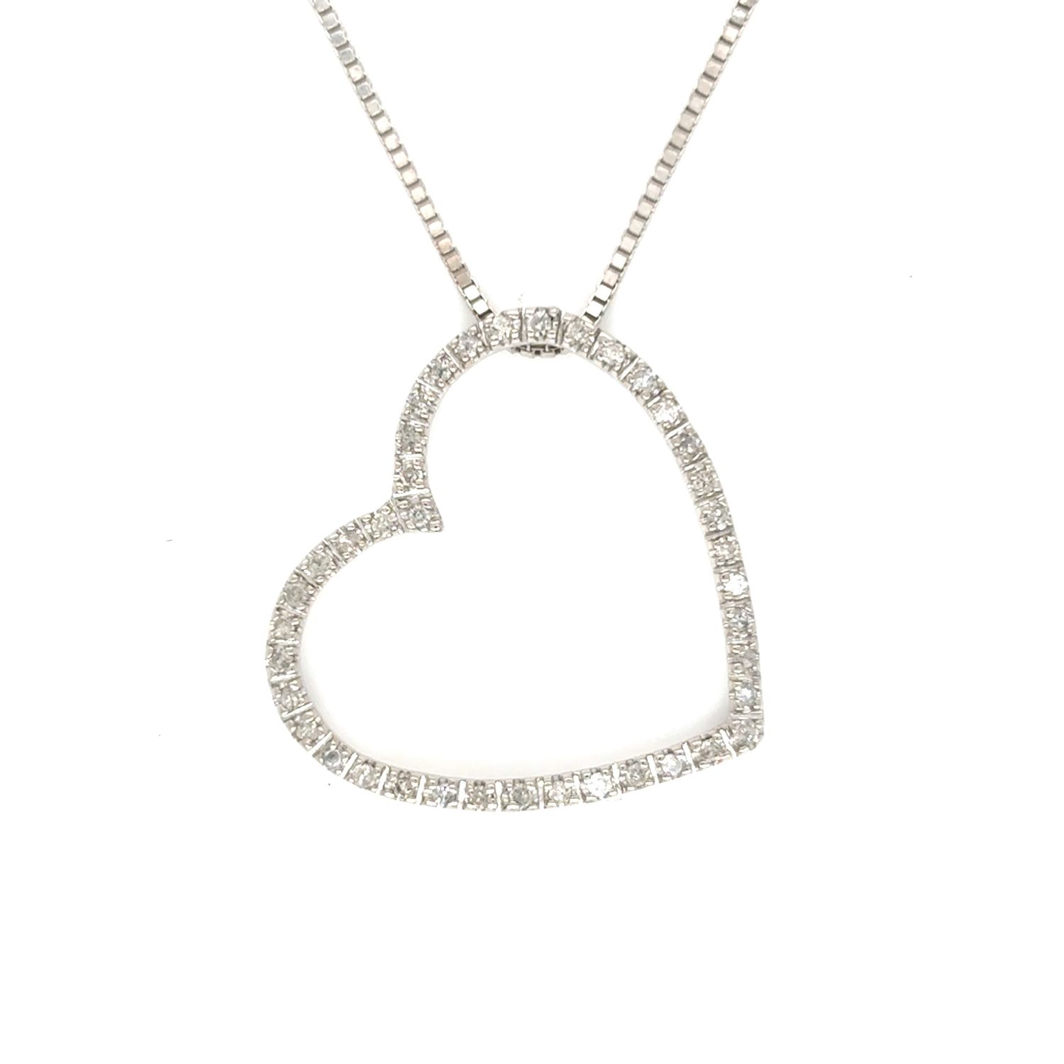 Diamond Heart Necklace in 14k White Gold