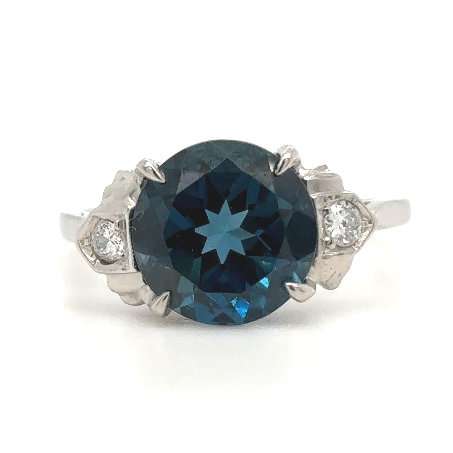 London Blue Topaz & Diamond Ring in 14k White Gold