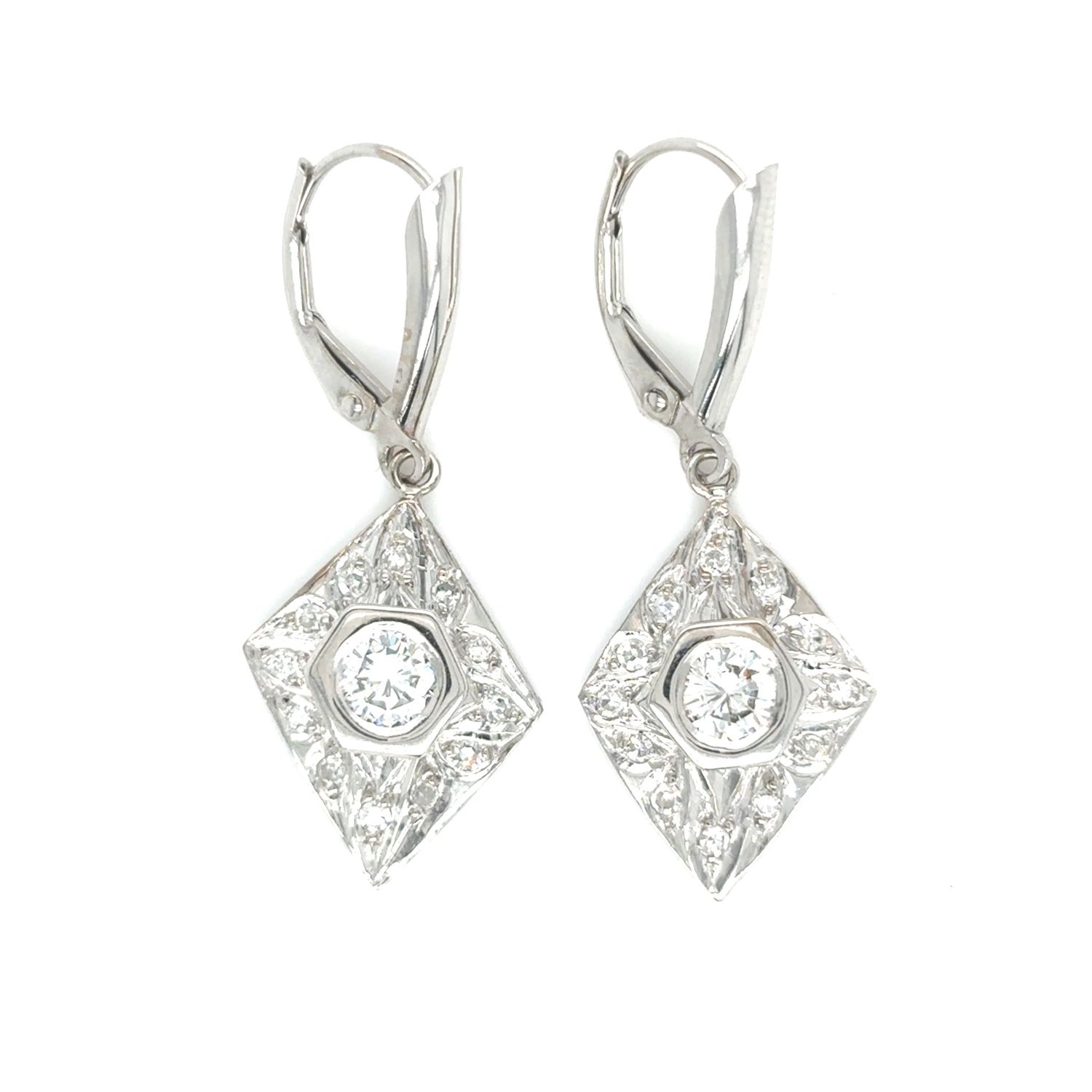 Diamond Rhombus Earrings in 18k & 14k White Gold — 0.80CTW