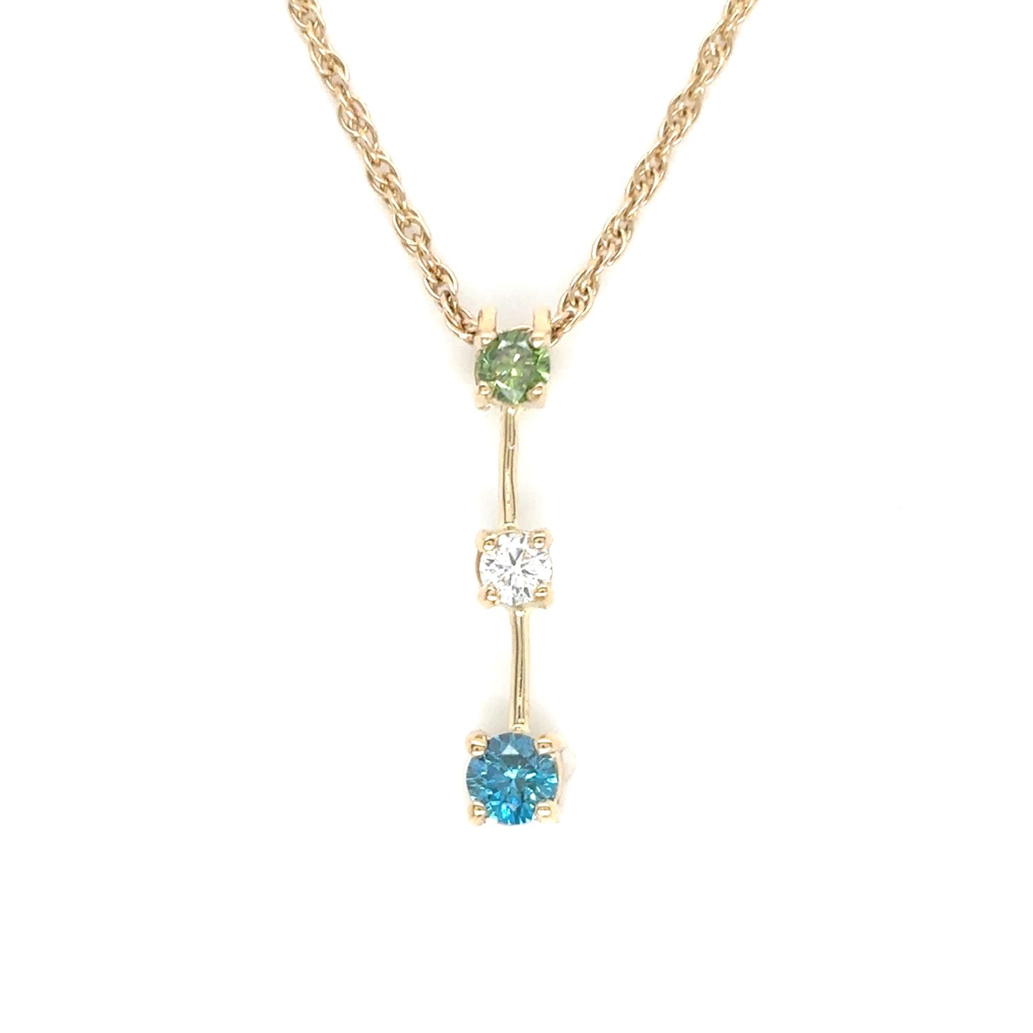 Diamond Multicolor Three-Stone Necklace in 14k Yellow Gold Diamond Multicolor Three-Stone Necklace in 14k Yellow Gold