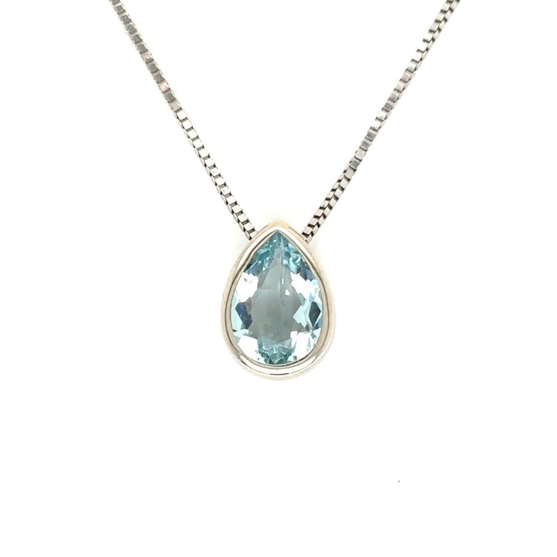 Aquamarine Pear Necklace in 14k White Gold