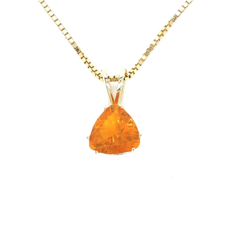 Mexican Fire Opal Trillion Necklace in 14k Yellow Gold