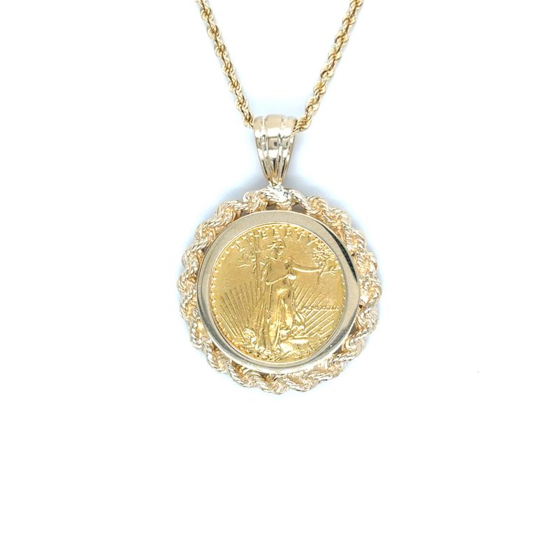 Liberty Coin Rope Necklace in 14k Yellow Gold