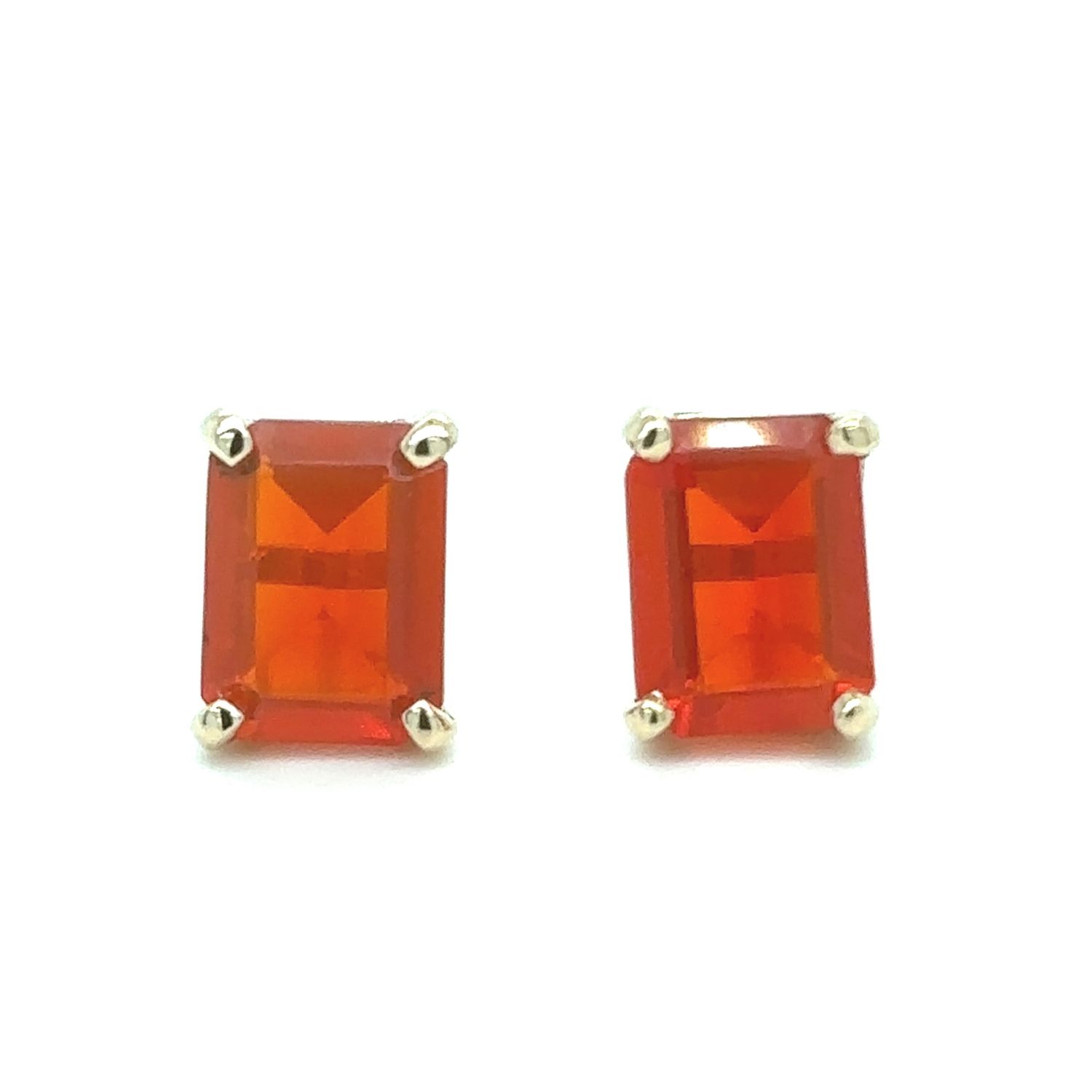 Mexican Fire Opal Emerald-Cut Stud Earrings in 14k Yellow Gold Mexican Fire Opal Emerald-Cut Stud Earrings in 14k Yellow Gold