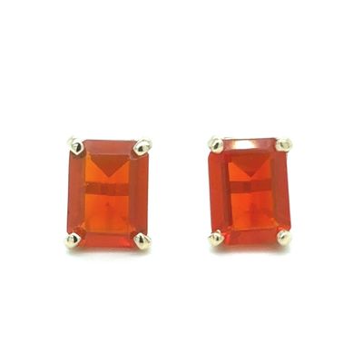 Mexican Fire Opal Emerald-Cut Stud Earrings in 14k Yellow Gold