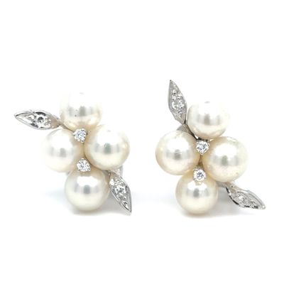 Pearl & Diamond Earrings in 14k White Gold Pearl & Diamond Earrings in 14k White Gold