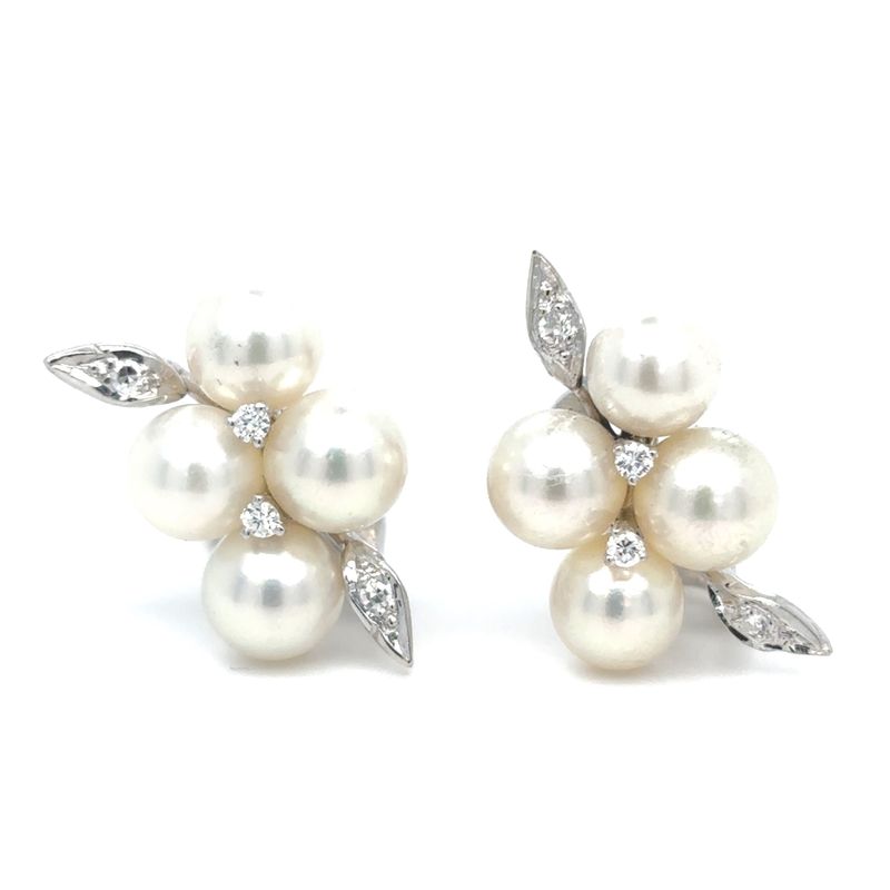 Pearl & Diamond Earrings in 14k White Gold