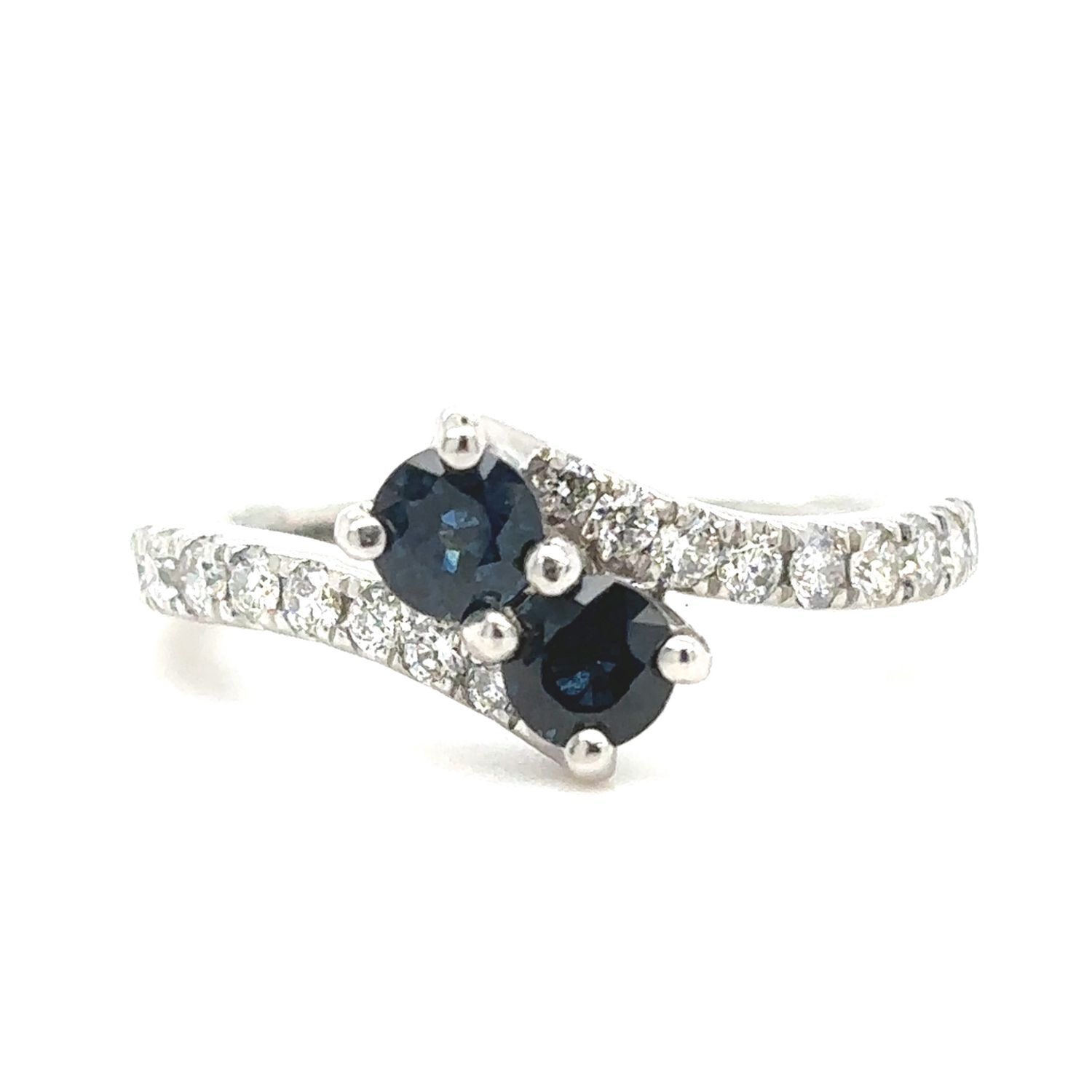 Sapphire & Diamond Two-Stone Bypass Ring in 14k White Gold