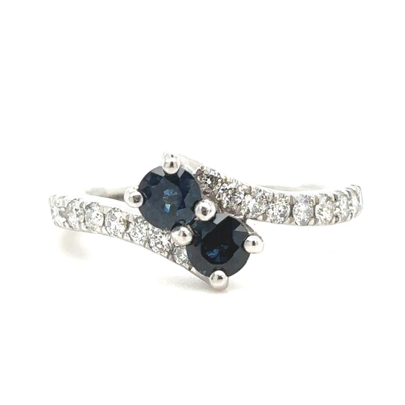 Sapphire & Diamond Two-Stone Bypass Ring in 14k White Gold