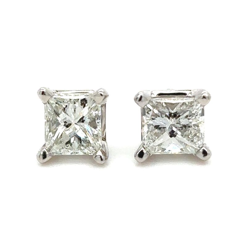 Diamond Princess-Cut Studs in 14k White Gold — 0.78CTW