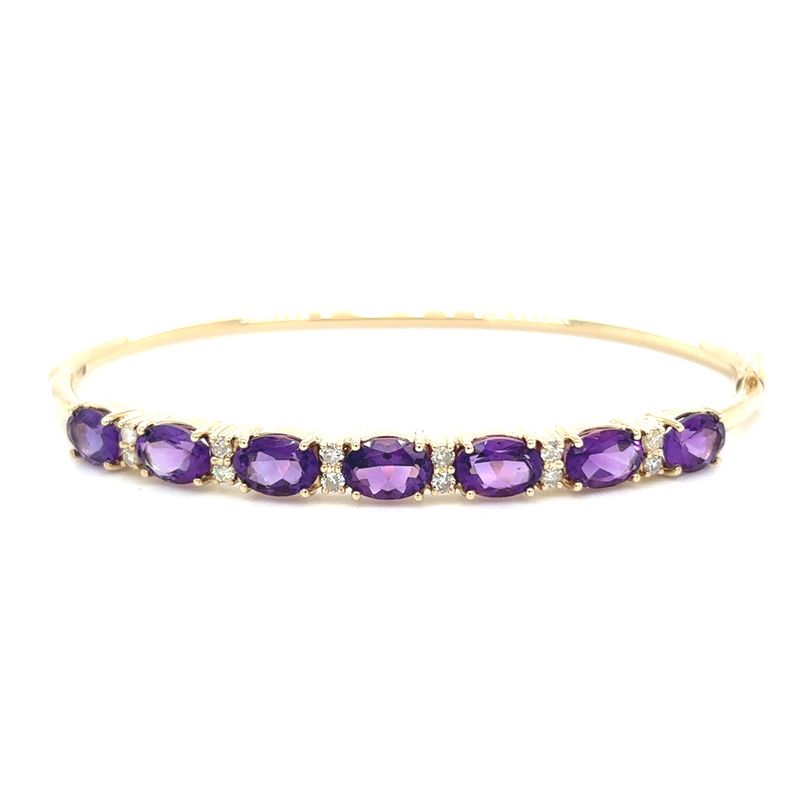 Amethyst & Diamond Bangle Bracelet in 14k Yellow Gold