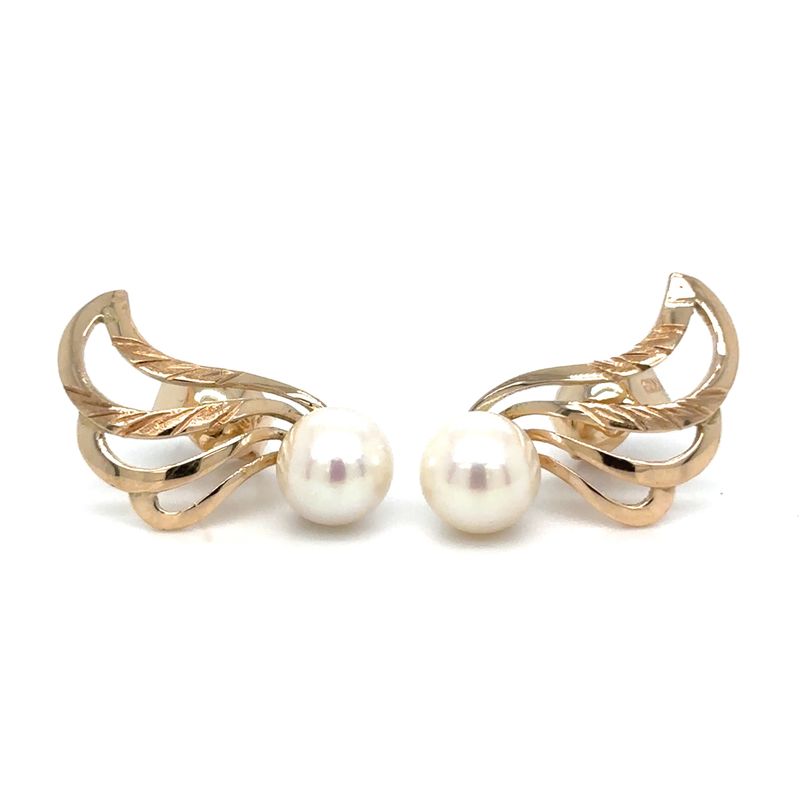 Akoya Pearl Freeform Studs in 14k Yellow Gold